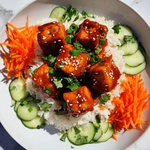 Spicy chili-mayo coats crispy tofu in these savory, flavorful baked tofu bowls with fresh toppings.