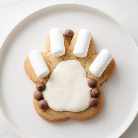 Cute and decorated Polar Bear Paw Print Cookies, perfect for a winter or kids' party dessert.