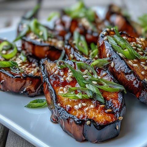 Tender, halved Miso Glazed Eggplant glistening under a savory, broiled glaze.