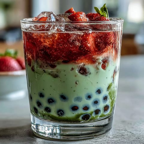 Strawberry Matcha Boba Drink