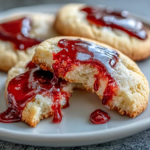 Spooky vampire bite sugar cookies with glossy red icing dripping from fang marks, perfect for Halloween dessert tables.