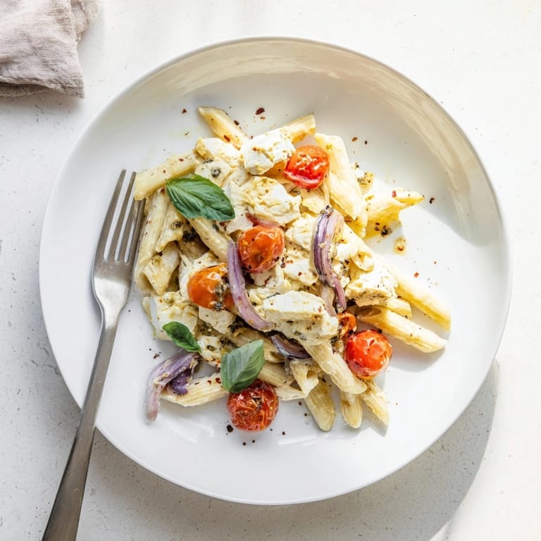 Golden Baked Feta Pasta: A delicious, vibrant recipe topped with fresh basil for an easy meal.