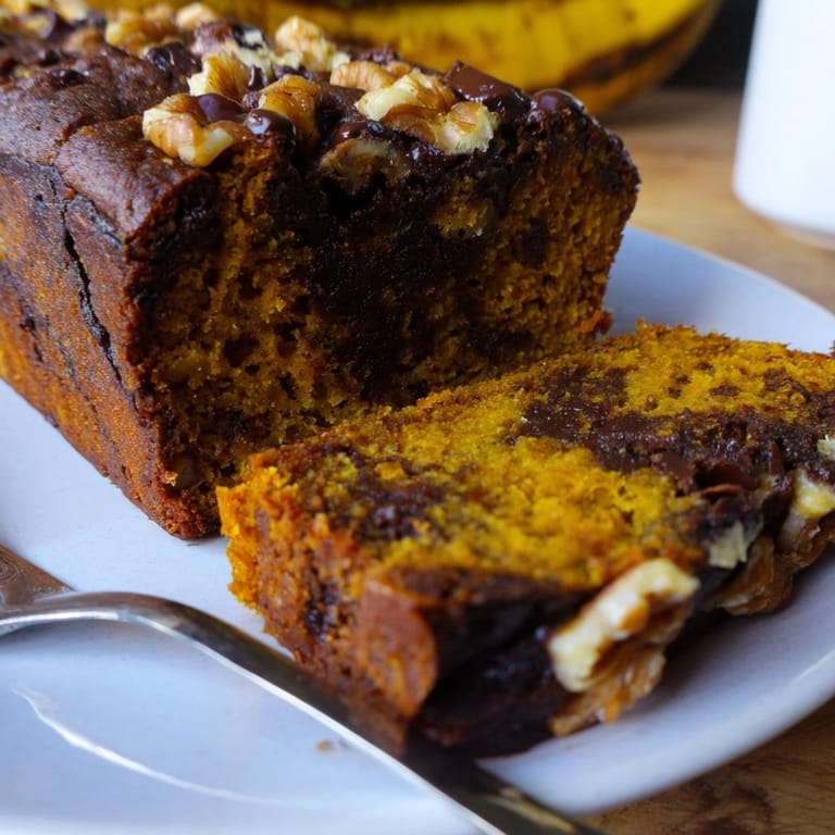 Freshly baked Protein Pumpkin Banana Loaf with cinnamon scent, ready to slice.
