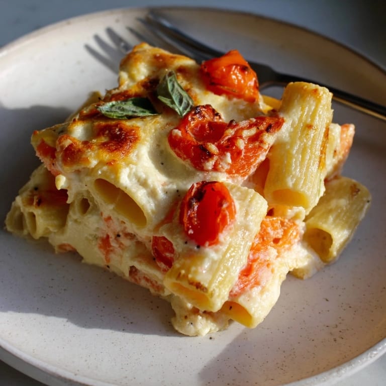 A delicious, comforting Alfredo Ricotta Tomato Casserole perfect for a warm, easy dinner.