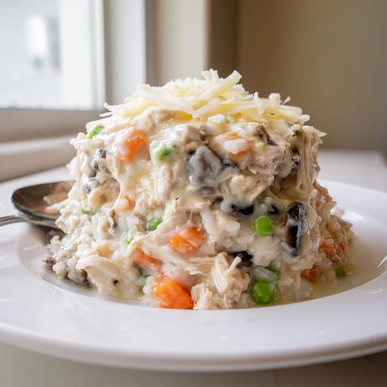 Golden-brown chicken and rice casserole, a classic dish for family gatherings.