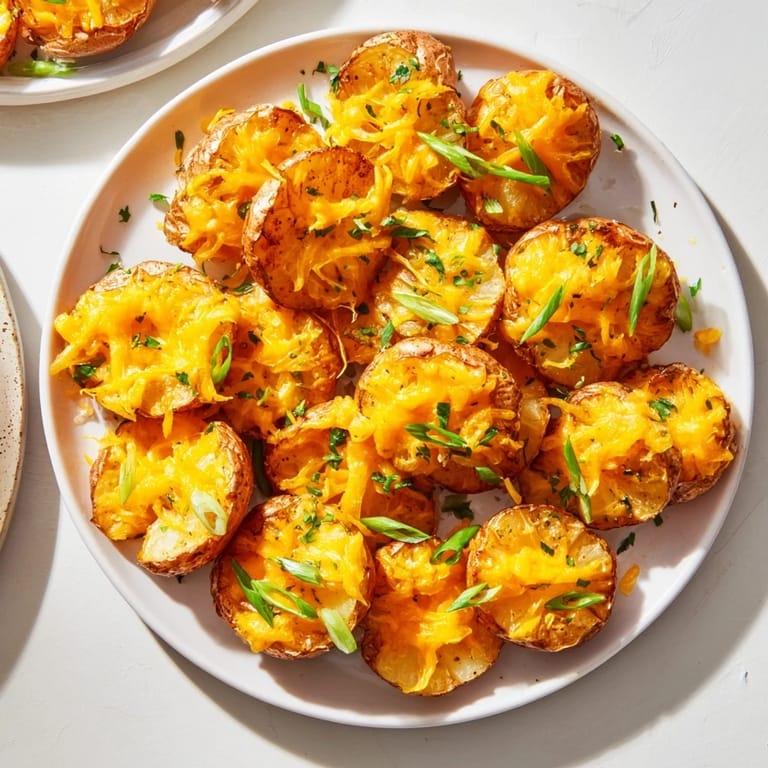 Golden smashed green onion potato bombs, perfect for dipping into sour cream.  