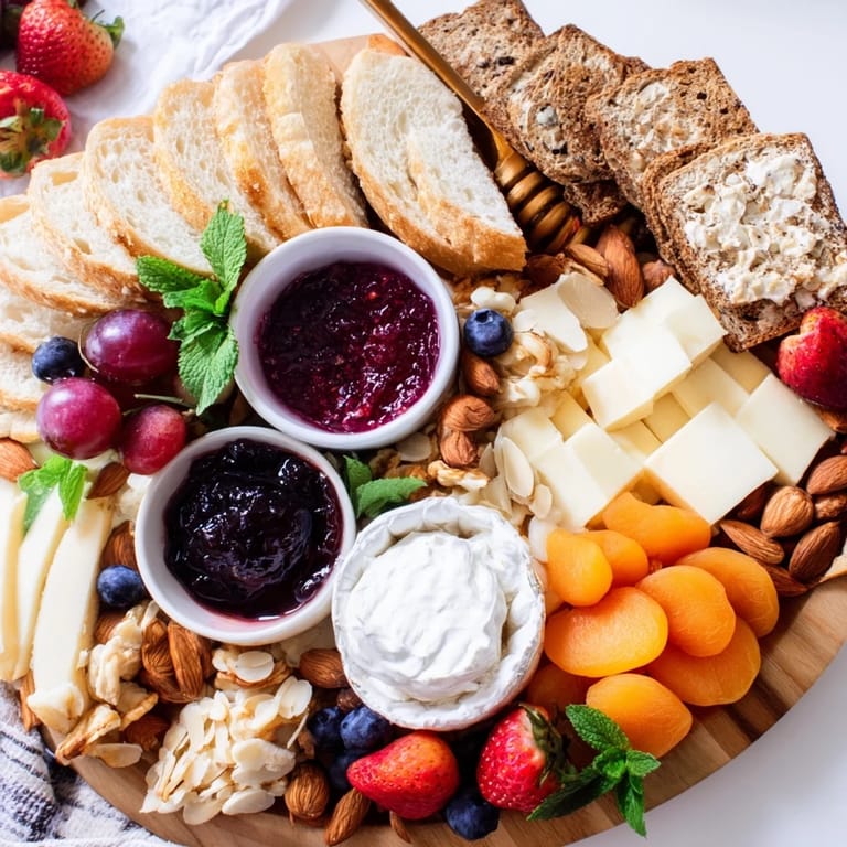 An inviting jam-infused brunch board, perfect for gatherings with vibrant flavors and textures.