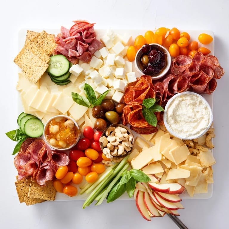 A bountiful Girl Dinner Platter perfect for sharing, filled with tasty snacks and dips.  