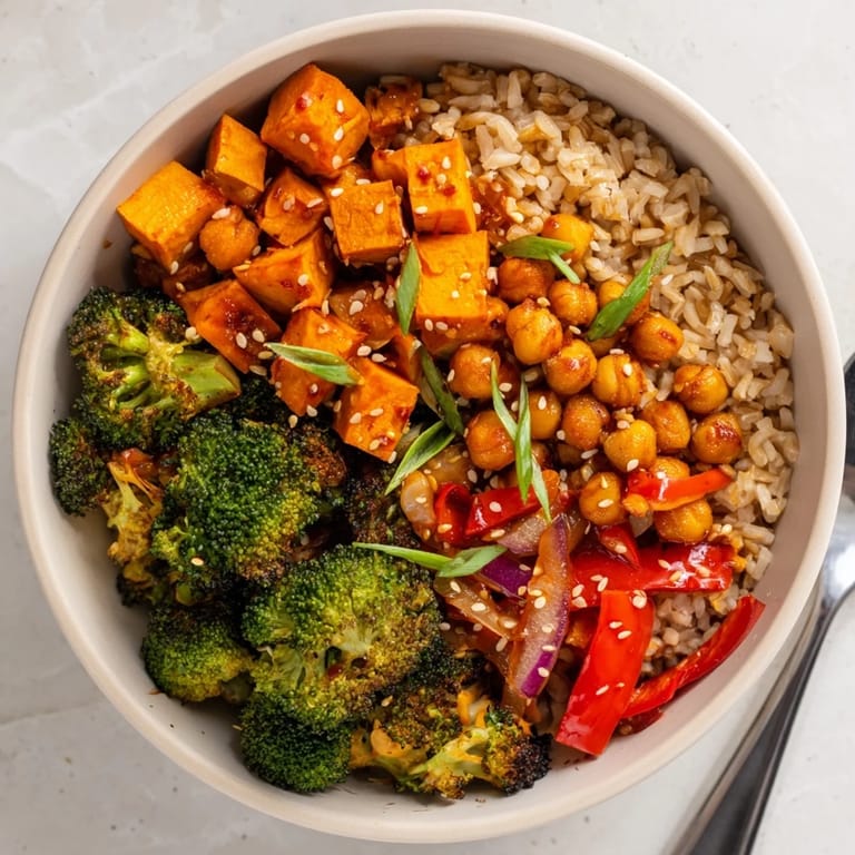 Hearty Bold Sauce Drizzle Bowls brimming with grains, vibrant vegetables, and spicy gochujang sauce.