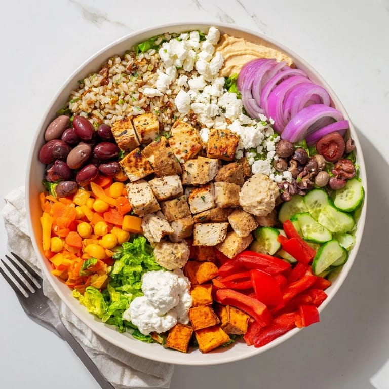 Sizzling grilled chicken and vibrant vegetables create fun build-your-own bowls.  