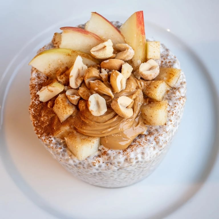 A delightful bowl of chilled Apple-Chia Pudding with Peanut Butter, a perfect healthy breakfast choice.