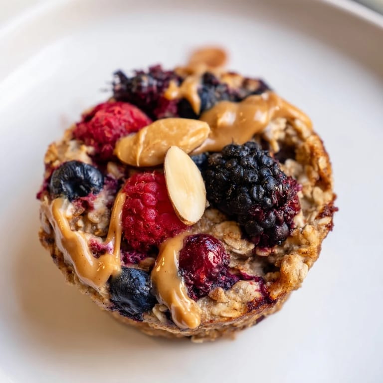 Golden-brown Baked Oatmeal Cups, each studded with vibrant berries, are ready for a delicious morning.