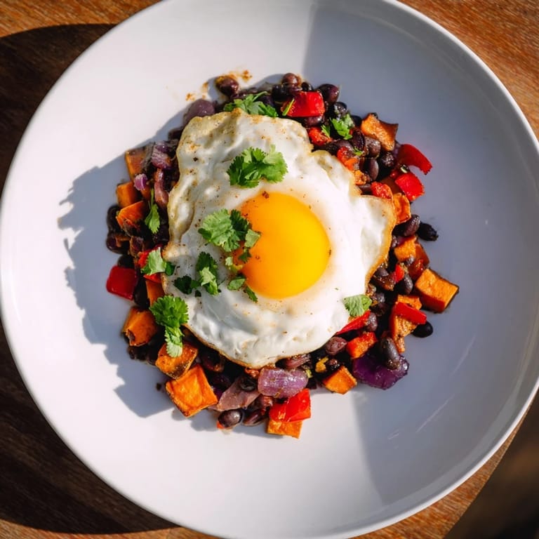 Served hot: The vibrant sweet potato & black bean breakfast hash is a colorful, satisfying meal.