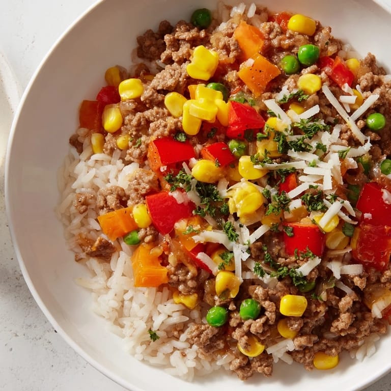 This Ground Beef Skillet with Veggies & Rice showcases tender beef, bright vegetables, and perfectly cooked rice for dinner.