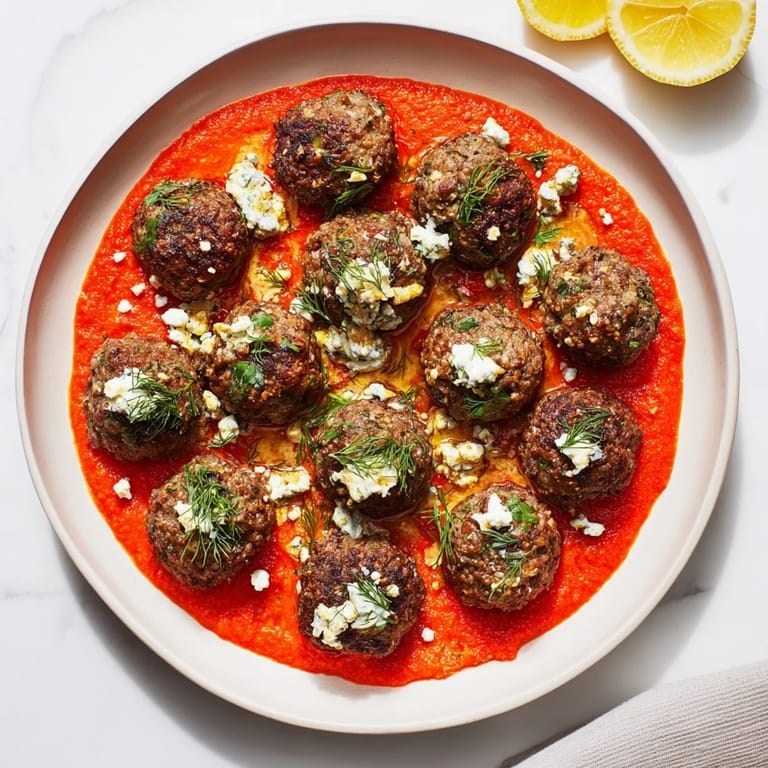 Steaming Instant Pot Greek-Style Meatballs, simmering in a rich tomato sauce, ready for feta topping.