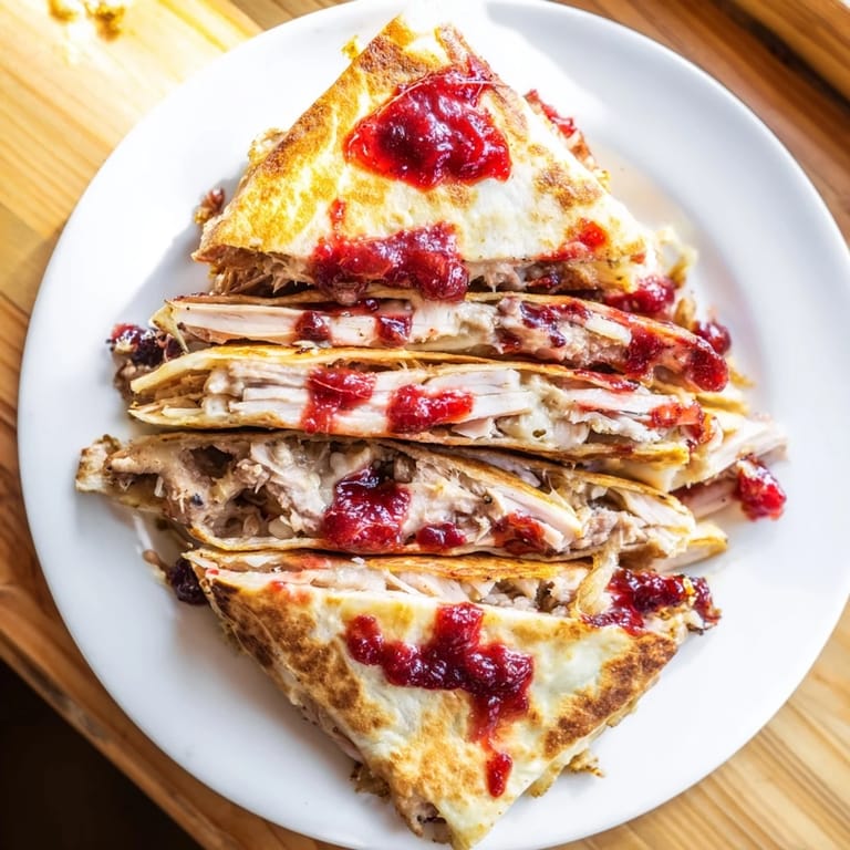 Warm Turkey, Stuffing & Cranberry Leftovers Tortilla Wrap, packed with holiday flavors perfectly folded.