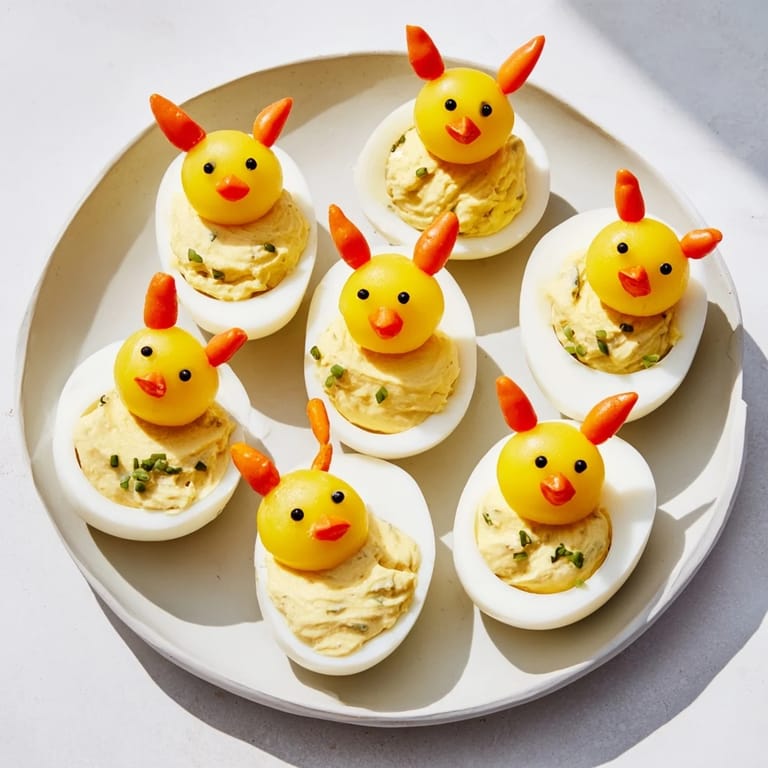 Springtime appetizer: savory Chick & Duckling Snacks feature colorful carrot beaks and pepper eyes for everyone.