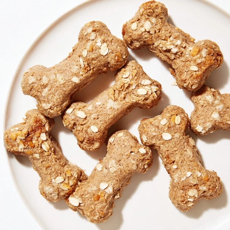 Close-up of baked bone-shaped Pawsitively Good Dog Bone Treats, showing their textured, wholesome appeal.
