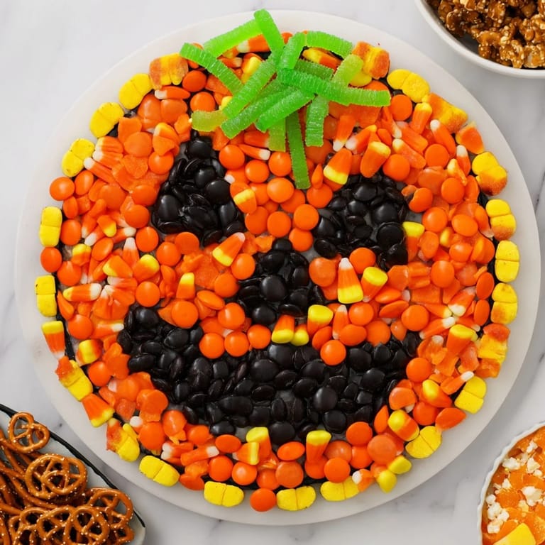 Delicious and easy to make, this Jack-o-Lantern candy board is perfect for any Halloween party!