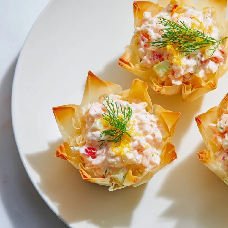 Close-up of elegant appetizer, Mini Star Cocktail Cups with visible shrimp and colorful pepper garnish.