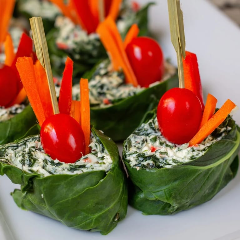 Beautiful Holly Leaf Spinach Wraps garnished with cherry tomatoes on a platter, ready to serve.