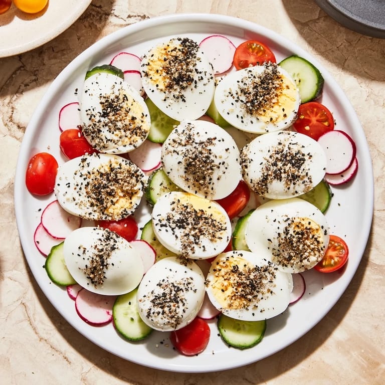 Enjoy this inviting Brunch Board: featuring hard-boiled eggs with everything bagel seasoning, perfect for sharing.
