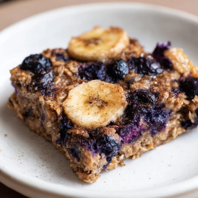 Warm, fruity Blueberry Banana Oatmeal Protein Bars, perfect for a quick and nutritious American breakfast or snack.