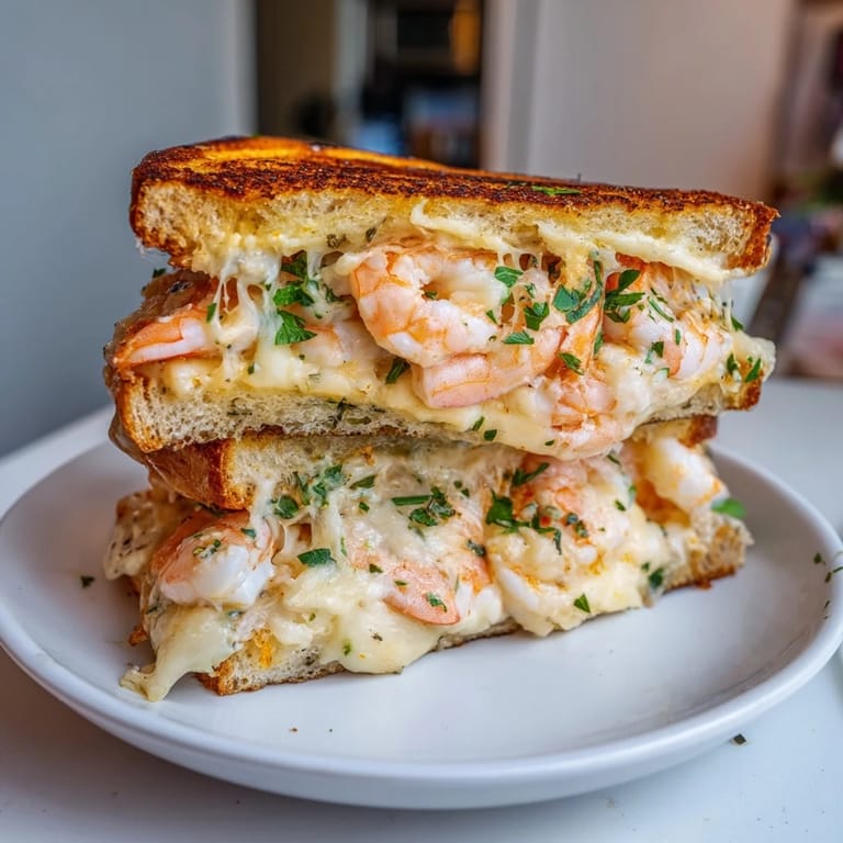 Delicious Quick Shrimp Grilled Cheese showcases tender shrimp perfectly complementing the melted cheese on toasted bread.