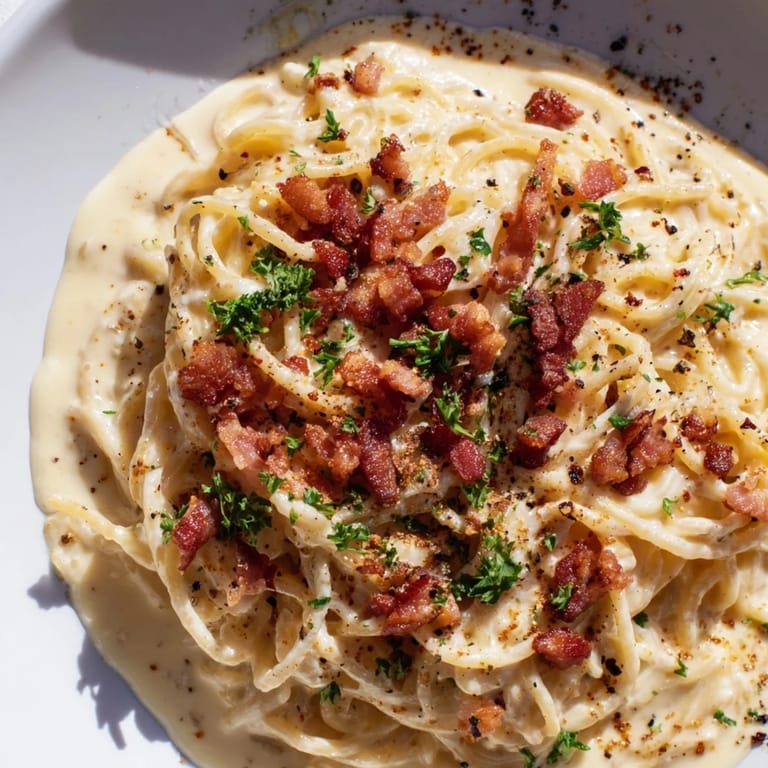 Savory Ramen Carbonara hack, perfect for a quick dinner, with crispy bacon crumbles visible and ready to eat.