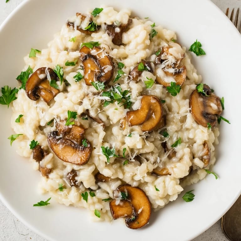 Delicious risotto with mushrooms: imagine the creamy texture and savory mushroom aroma.