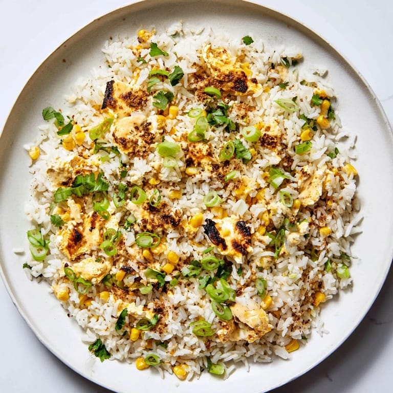 Enjoy a steaming plate of Mexican Street Corn Rice, a satisfying side dish with vibrant colors.