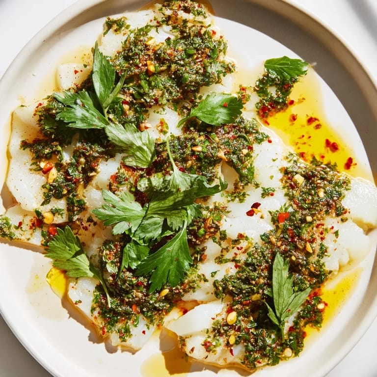 Vibrant green Moroccan Chermoula Marinade, thick with fresh herbs, is ready to coat your favorite fish fillets.