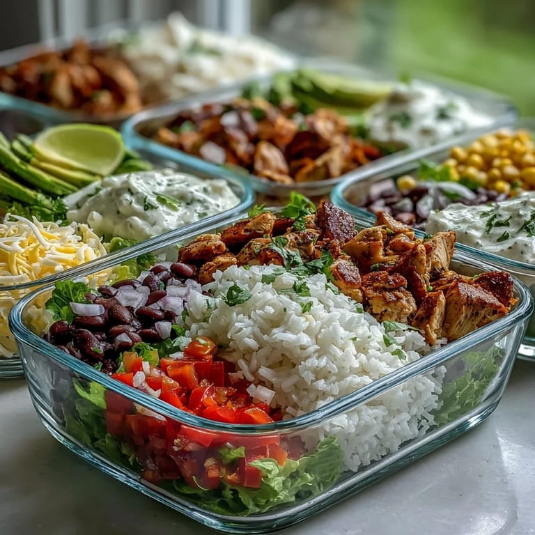A bright Meal Prep Burrito Bowl with zesty lime wedges, cilantro, and your favorite toppings, ready for a satisfying lunch.