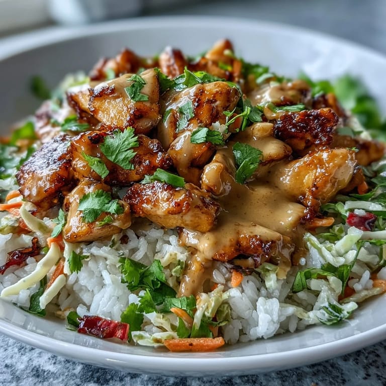 Served with lime wedges, this Thai-inspired Peanut Chicken Protein Bowl is a satisfying, meal-prep friendly lunch.