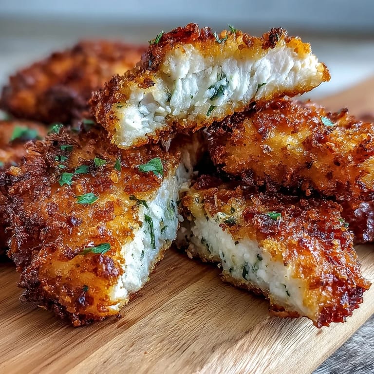 Perfectly golden Crispy Panko Ranch Chicken Tenders served with a side of creamy ranch dressing and fresh parsley garnish.