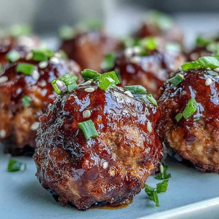 Family-style platter of Spicy Chili Honey Turkey Meatballs garnished with green onions, served alongside chopsticks for an appetizer.
