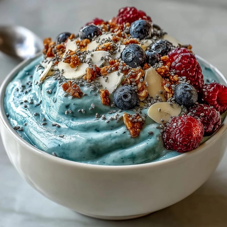 A vibrant Berry Greek Yogurt Smoothie Bowl in a chilled bowl, garnished with fresh fruit, granola, and coconut flakes for extra crunch.