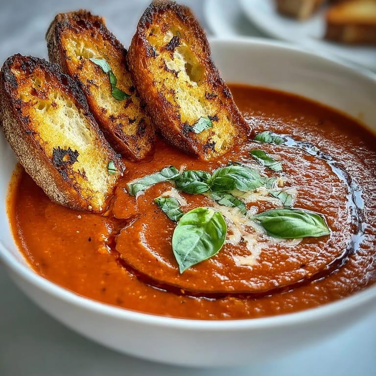 Rich tomato soup infused with fresh basil, blended smooth and served with crispy toasted sourdough.  