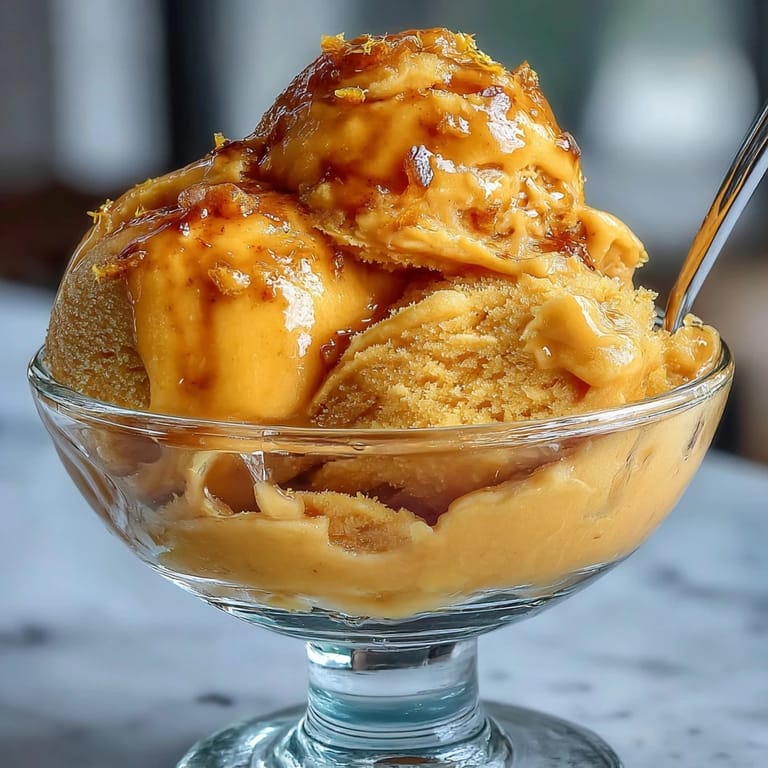 Silky-smooth mango sorbet made with ripe mangoes and a hint of lime, served in chilled bowls for a tropical treat.  