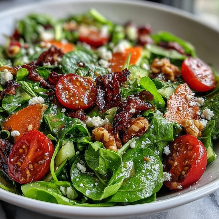 Light and refreshing spring greens salad tossed with honey mustard dressing, perfect for a quick vegetarian lunch or side dish.