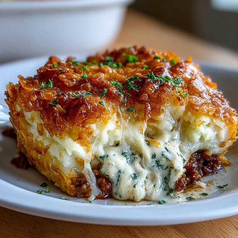 Creamy mashed potatoes layered over ground beef and vegetables, topped with crunchy cornflakes and melted cheddar in this comforting casserole.