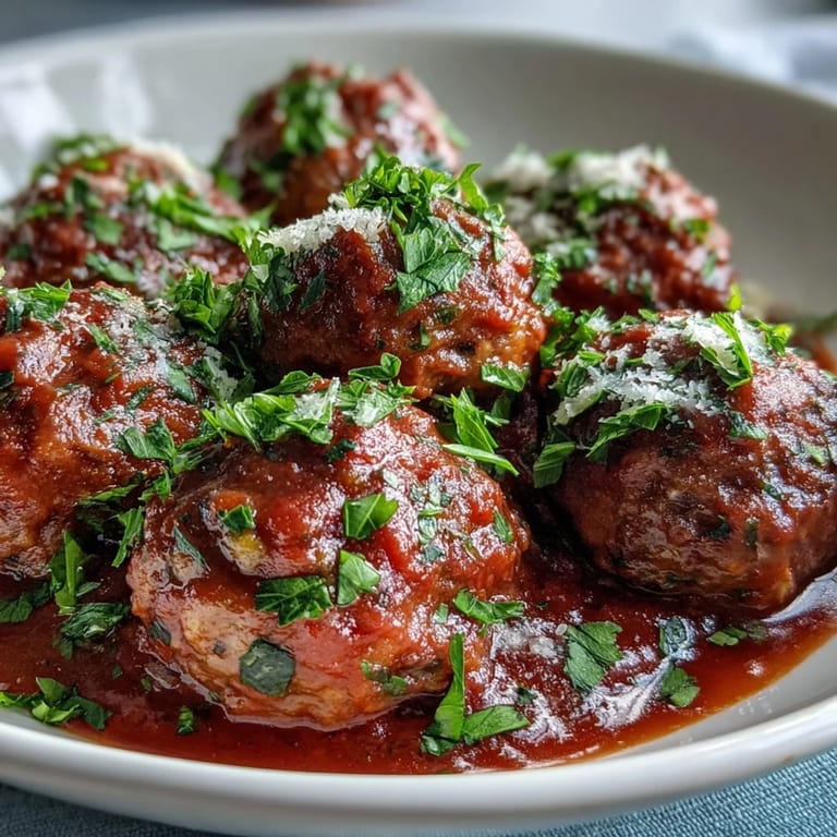 Flavorful slow cooker meatballs with Parmesan and herbs, served warm in a classic Italian-inspired tomato sauce.