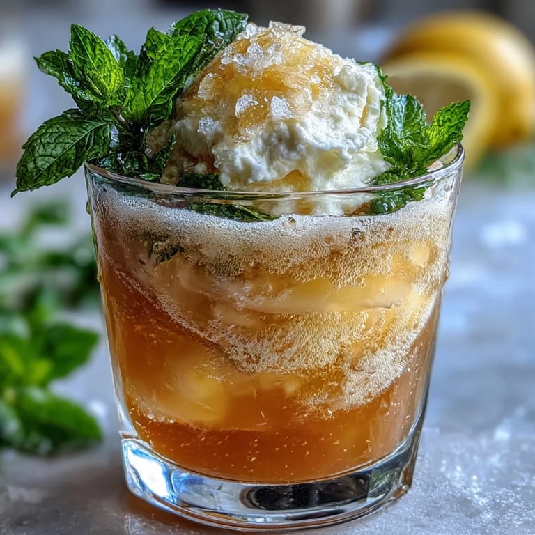 Bubbly Limoncello Sorbet Float topped with sparkling water, served in frosted glasses with lemon slices for a bright, citrusy treat.
