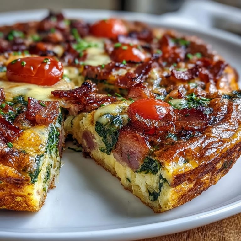 Protein-rich one-pan ham and Swiss frittata, perfect for brunch or quick dinner prep.