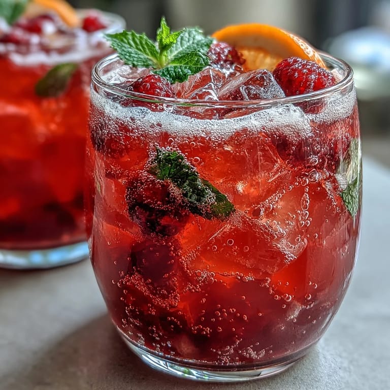 Colorful raspberry lemon spritz mocktail featuring muddled berries, zesty lemon, and chilled sparkling water.