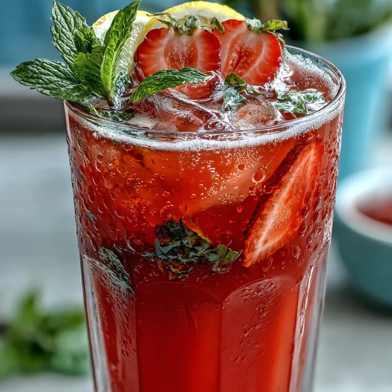Refreshing Juneteenth Red Drink featuring hibiscus, strawberry, and tart lemon.