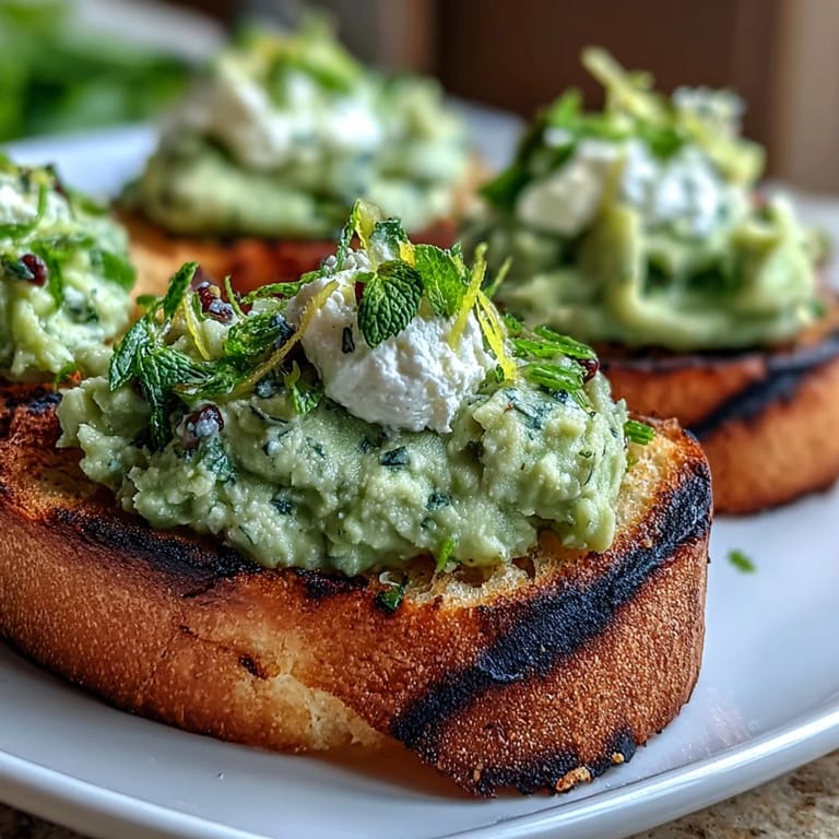 Savor delicious fava bean and mint bruschetta, a perfect appetizer bite.